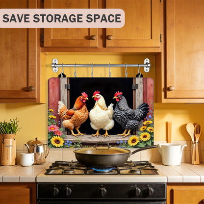 Farm Rooster Chickens Stove Top Cover for Electric Stove 28x20 Inch Silicone Stove Topper & Protector, Decorative Kitchen Mat for Electric/Glass Stove Top