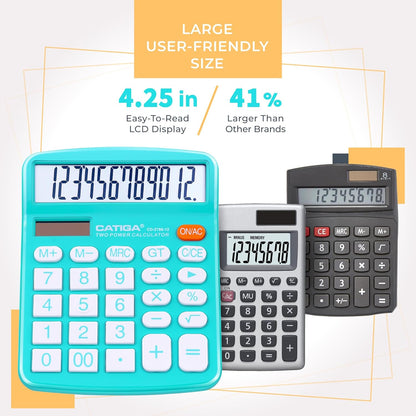CATIGA Desktop Calculator 12 Digit with Large LCD Display and Sensitive Button, Solar and Battery Dual Power, Standard Function for Office, Home, School, CD-2786