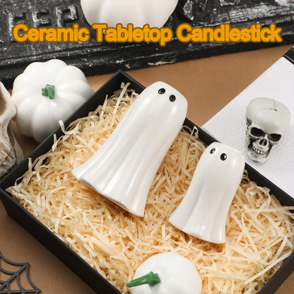 Reallnaive 2 Pcs Halloween Ghost Candlestick Holders Cute Ghost Shape Candle Stick Holders Ceramic Taper Candleholder for Holiday Wedding Party Home Decorative Table Centerpiece Not Included Candle