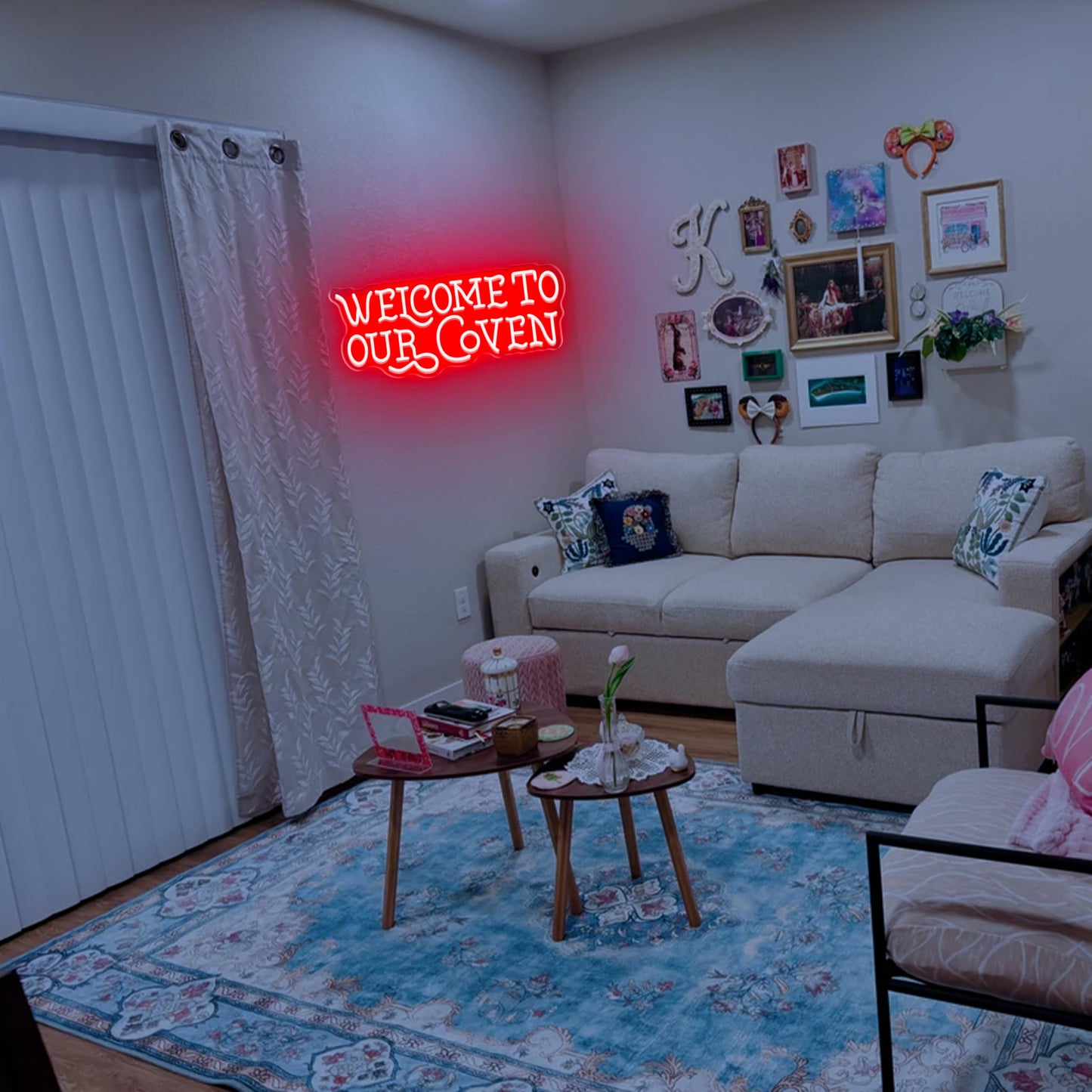Welcome to Our Coven Red Neon Sign Witchy Room Decor Gothic Aesthetic Light Mystical Gift USB Powered with Dimmer for Bedroom Home Party Wall Decor