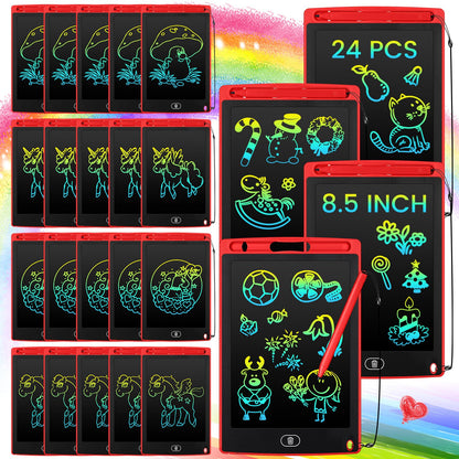 Zhehao 24 Pieces LCD Writing Tablet Doodle Board 8.5 Inch Colorful Reusable Screen Board Pad Reusable Drawing Writing Learning Educational Pad Toys for Girls Boys 8-10 3-10 (Red,Round Style)