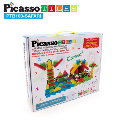 Picasso Toys PTB100 100pcs Hedgehog Block 3D Building Blocks Tiles Safari Theme Set Learning Playset STEM Toy Set Educational Kit Child Brain Development Preschool Kindergarten Toy for Age 3 & Up