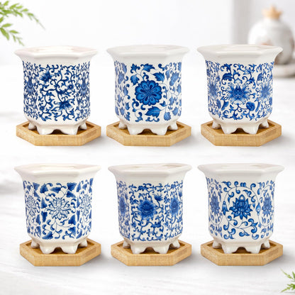 Succulent Pots, Small Ceramic Pots for Plants Set of 6, 3.3" Succulent Planters with Drainage & Saucers, Mini Plant Pots for Indoor Plants, Cactus, Small Flower Pots for Home Office