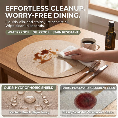 Faux Leather Placemats Set of 6, Wipeable Waterproof Stain Resistant Table Mats, Heat Resistant Thick Placemats with Hand-Painted Edges for Kitchen Dining, Imitative Linen Texture, Various Shapes
