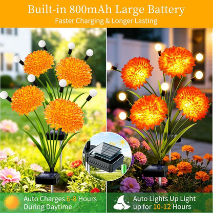 VOOKRY Solar Flowers Outdoor Waterproof, 4 Pack Garden Lights with Swaying Firefly Lights, Flower Light Garden Decor for Yard Patio Pathway Lawn Grave, Gardening Gifts for Women Mother's Day