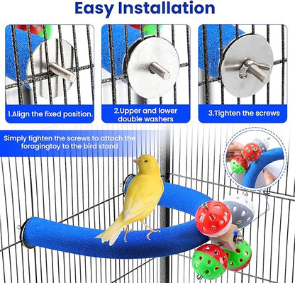 FrgKbTm U Shape Parrot Perch Stand Toy Bird Platform Sand Paw Grinding Clean Stick Exercise Conure Budgie Cockatiel Cage Accessories (Blue-Rotate)