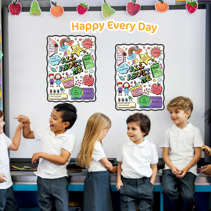 Pajean 50 Pcs All About Me Posters Student Activity Kit - Star Student Poster for Classroom Must Haves - First Day of School Activity for Kindergarten & Elementary