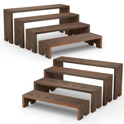 Nyamofly 2 Set Wooden Cupcake Stand for Decor, 4 Tiered Stackable Display Risers, Farmhouse Decor Wood Dessert Table Display Set for Party, Vendor Events, Dark Brown