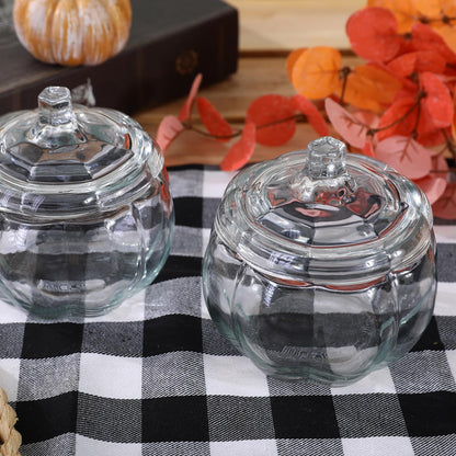 FunouHome Halloween Decorations-2 PCS Glass Pumpkin Jars with Lid-Halloween Candy Storage for Home Fall Thanksgiving Halloween Party Centerpieces Decor