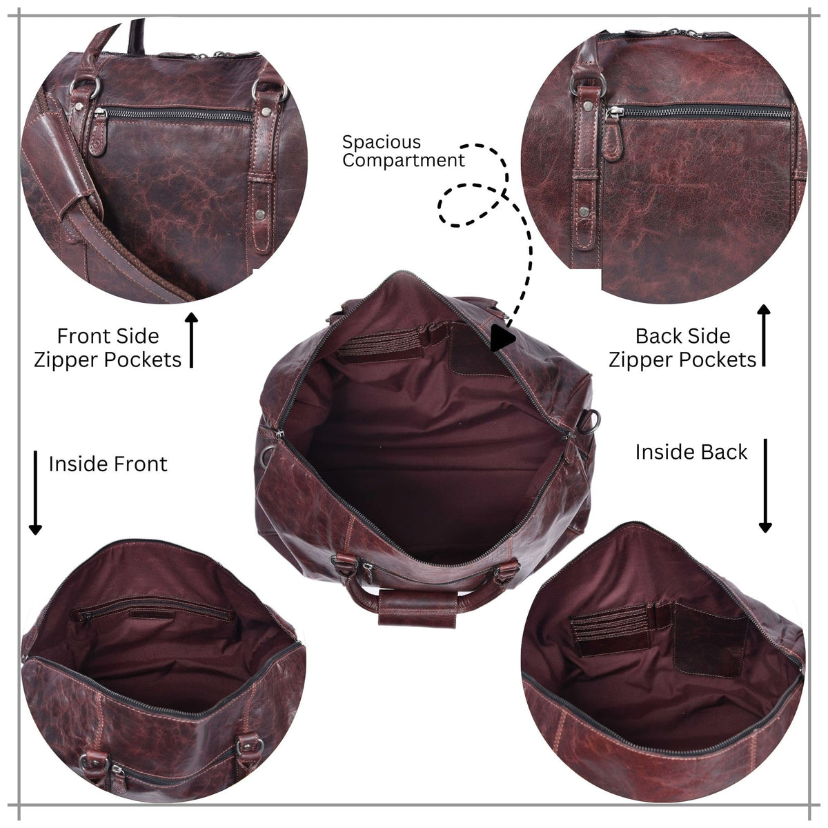 Leather Duffel Bag for Men & Women Travel, Weekend, Overnight, Gym Bag - Florida Brown