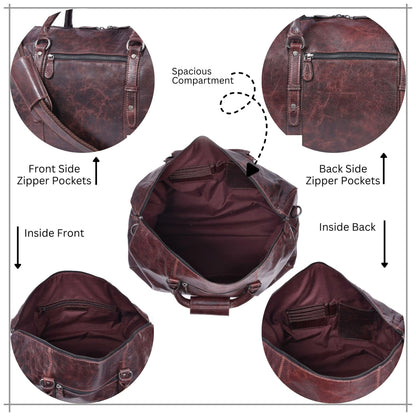 Leather Duffel Bag for Men & Women Travel, Weekend, Overnight, Gym Bag - Florida Brown