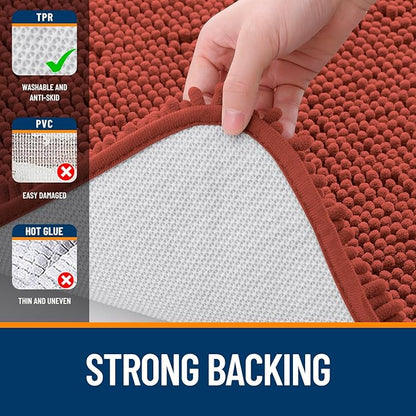 OLANLY Large Bathroom Rugs 50x30, Soft Absorbent Chenille Bath Rugs, Rubber Backing Quick Dry, Machine Washable Bath Mats for Bathroom Floor, Tub and Shower, Home Decor Accessories, Rustic Terracotta