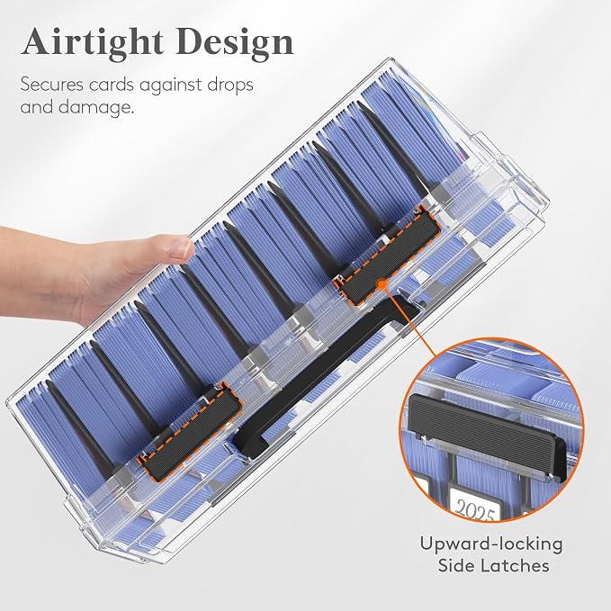 Lifewit Trading Card Storage Box fit for Toploader, Stackable Reinforced Latch Case with 8 Adjustable Dividers, Writable Labels, Organizer for MTG TCG Sports Baseball Bulk Cards, 6 PCS
