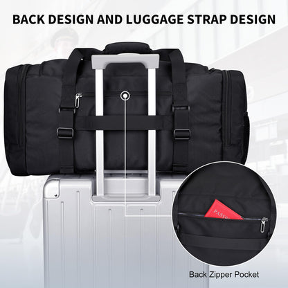 WITZMAN Duffle Bag for Men Large Carry On Weekender Bag 54L Nylon Duffle Gym Bags for Travel with Shoes Compartment(B717 Black)