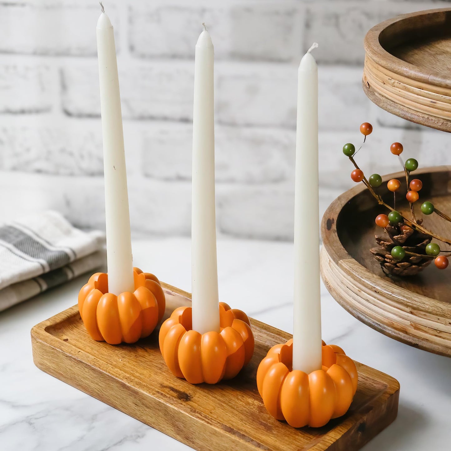 Kate Aspen 2-in-1 Pumpkin Candle Holder Set - Orange Fall Taper, Tealight & Votive Candle Holders - Pumpkin Table Centerpiece, Fall Candle Decor, Halloween Candlestick Holder (Set of 6)