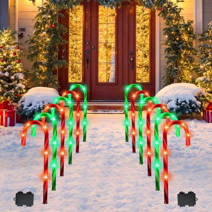 VIHOSE 12 Pcs 17 Inch Christmas Candy Cane Lights with Stakes Waterproof Pathway Markers Candy Cane Christmas Decorations for Xmas Holiday Garden Patio Lawn Yard Landscape Path Outdoor Decor