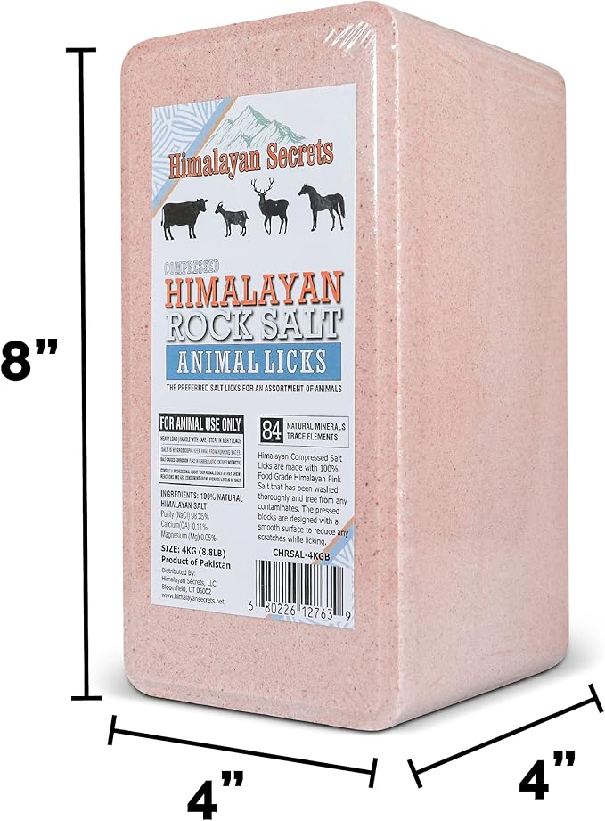 Salt Block for Deer & Horses – Compressed Mineral Salt Lick for Livestock, Cattle & Goats – Himalayan Secrets Pink Rock Salt Block (8.8LB/4KG, Block)