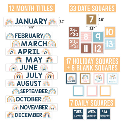 Hadley Designs Classroom Calendar Set Bulletin Board Decorations - Boho School Calendar for Classroom Decor, Kindergarten Preschool Elementary Teacher Must Haves, Homeschool & Daycare Essentials