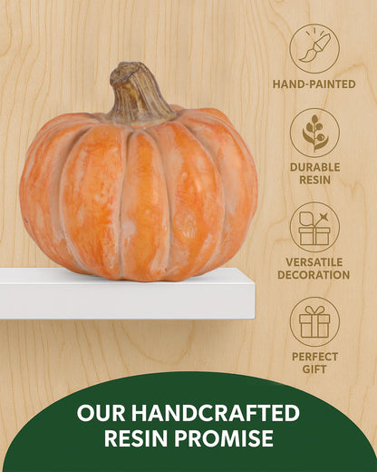 GoGnome Set of 3 Decorative Pumpkins – Resin Fall Harvest Décor in White, Sage Green & Orange, Rustic Autumn Table Centerpiece for Thanksgiving Farmhouse Home Decoration (White)