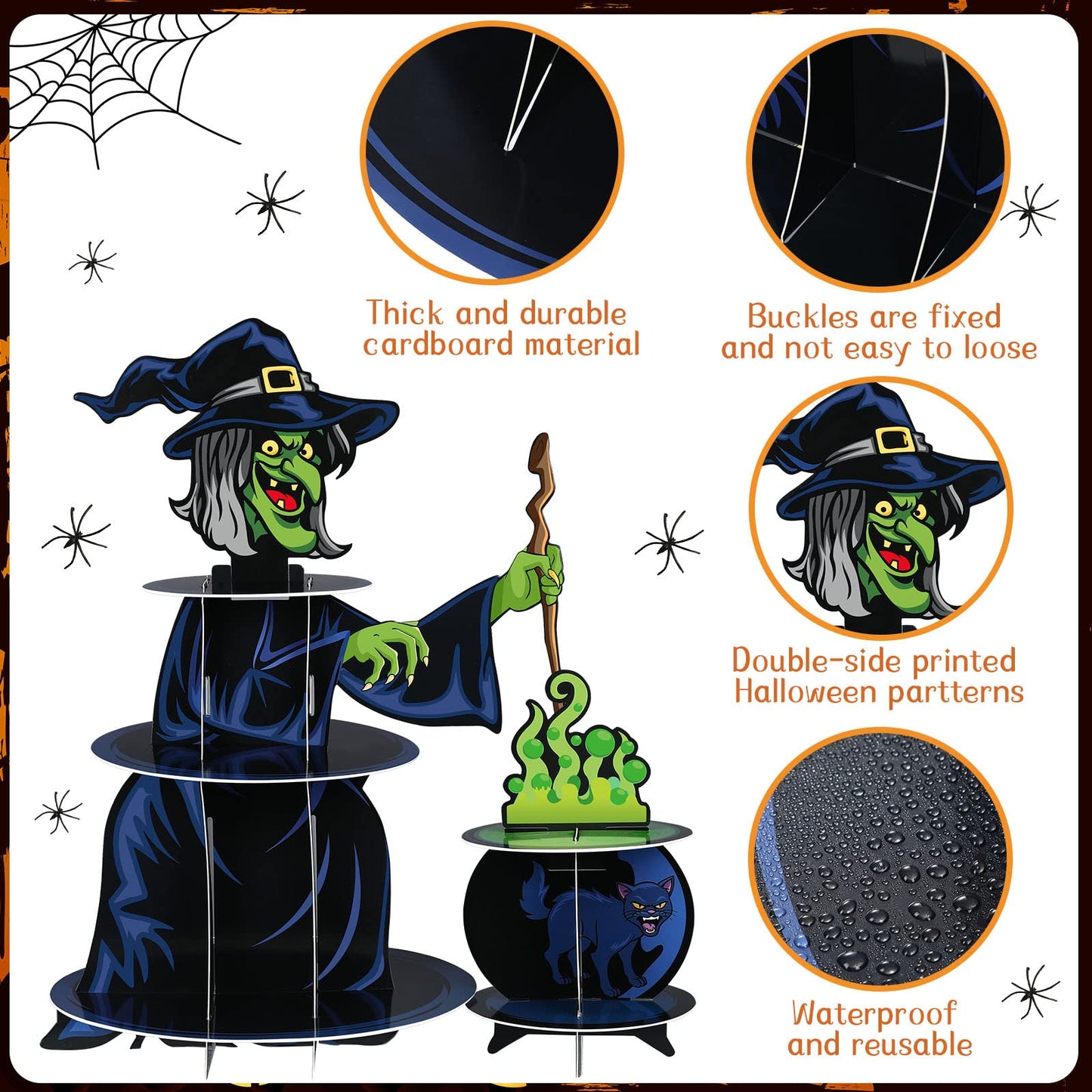 Nuenen Halloween Cupcake Stand Decoration 3 Tier Cardboard Cupcake Holder Party Pumpkin Witch Cupcake Tower for Treat Birthday Baby Shower Party Decor