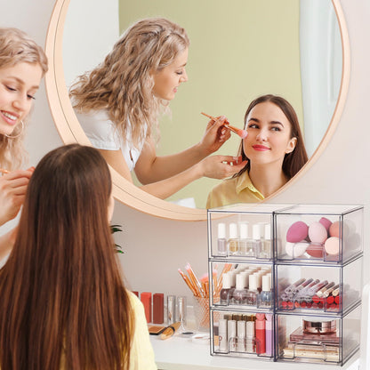 Vtopmart 4 Pack Clear Small Stackable Storage Drawers,Acrylic Bathroom Makeup Organizer,Plastic Storage Bins For Vanity, Undersink, Kitchen Cabinets, Pantry, Home Organization