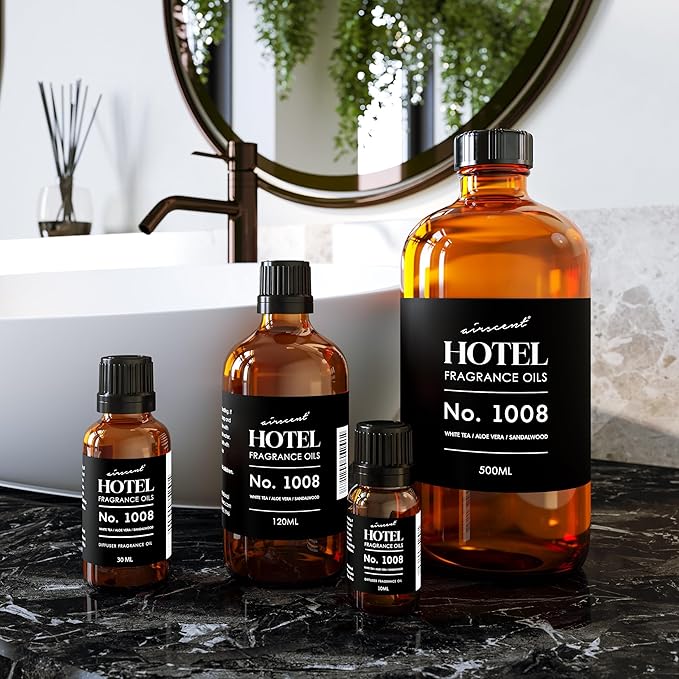 AirScent Hotel Diffuser Oil No. 1008 - White Tea Aloe Sandalwood - 500 mL | Hotel Scent Dupe - Premium Fragrance Oil for Ultrasonic and Waterless Diffusers and Crafting - 16.9 fl oz Dropper Bottle