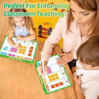 Laffunz 12 PCS Place Value Chart Dry Erase Flash Cards, Addition and Subtraction Learning Math Games for Kids, Base Ten Board Math Manipulatives 1st 2nd 3rd Grade Teacher Classroom Must Haves