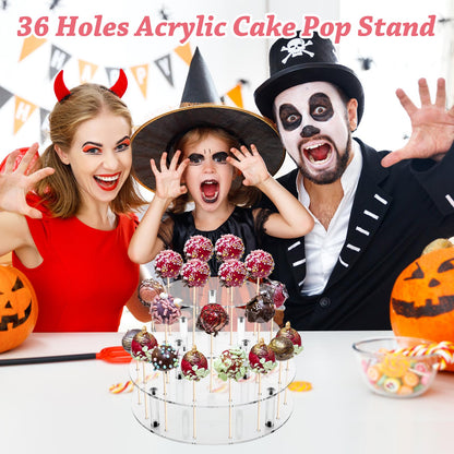 Bettoor Cake Pop Stand, 36 Holes Acrylic Cake Pop Holder, 3 Tiers Clear Lollipop Holder for Display Candy Dessert, Lollipop Stand for Birthday Parties Weddings Halloween