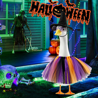 JIUENAGCN Halloween Witch Goose Outfit for 17/23 Inch Porch Geese, Waterproof Lawn Goose Costume for Outdoor Fall Decor, Garden Patio Statue Clothing for Cement Plastic Geese