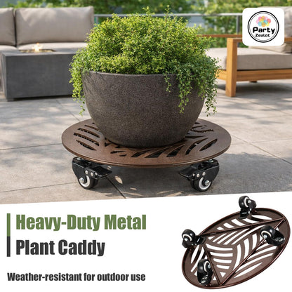 1-Pack Large Metal Plant Caddy with Wheels 13.6 Inches Heavy-duty Rolling Plant Stands with Casters Wheeled Flower Pot Mover Rollers Rust-proof Iron Planter Dolly Coasters for Indoor Outdoor Use