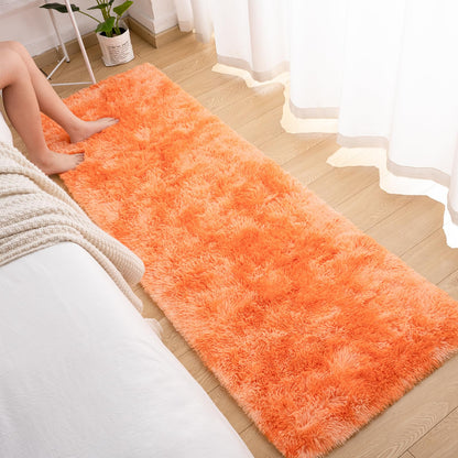 Softlife Orange Area Rug for Bedroom, Fluffy Shag Plush Tie Dyed Rugs for Living Room Girls, Shaggy Throw Carpet for Kids Soft Fuzzy Runner Small 2x6 Runners for Hallways Dorm