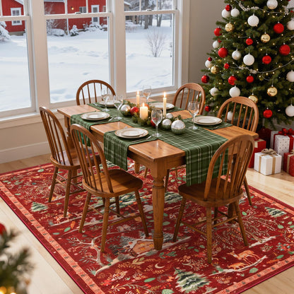 Lahome Christmas 8x10 Area Rug, Washable Soft Large Rug for Living Room, Non Slip Low Pile Bedroom Rug Xmas Tree Indoor Floor Carpet for Dining Room Winter Holiday Decor, Red
