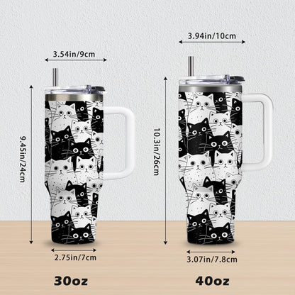 CGMIBAS Cat Lover Gifts, Gift for Cats Lovers Women Men Girls Funny 40oz Black Cats Themed Tumbler Cups with Handle - Everything Is Fine Mug, Christmas Birthday Gift for Black Cat Mom Lady Gifts Cup