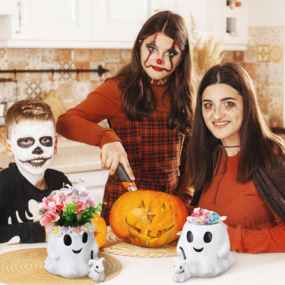 Chunful 2 Pcs Ghost Bucket Decor Halloween Couple Ghost Table Decoration Halloween Candy Bowl Planter Vase Centerpieces for Home Office Shelf