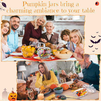 Mimorou 3 Pcs Glass Pumpkin Candy Jar Thanksgiving Clear Candy Bowl Storage with Lids 3 Sizes Fall Cute Snack Crystal Jars for Home Decoration Thanksgiving Centerpieces Wedding Party