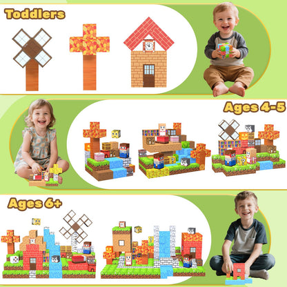 LionFuny 200PCS Magnetic Blocks,Magnetic Building Blocks Stacking Toys,Magnet Toys Building World Set, STEM Sensory Christmas Birthday Gift for Toddlers Boys Kids Age 3 4 5 6 7 8,Upgrade 1" Large Size