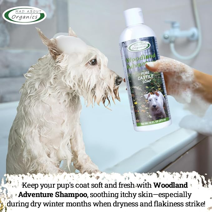 Woodland Adventure Pure Castile Dog Shampoo - Gentle Moisturizing Formula for All Skin Types, Crafted with Pure Ingredients, Mild and Nourishing for Dogs 4 Weeks & Up, 16 oz