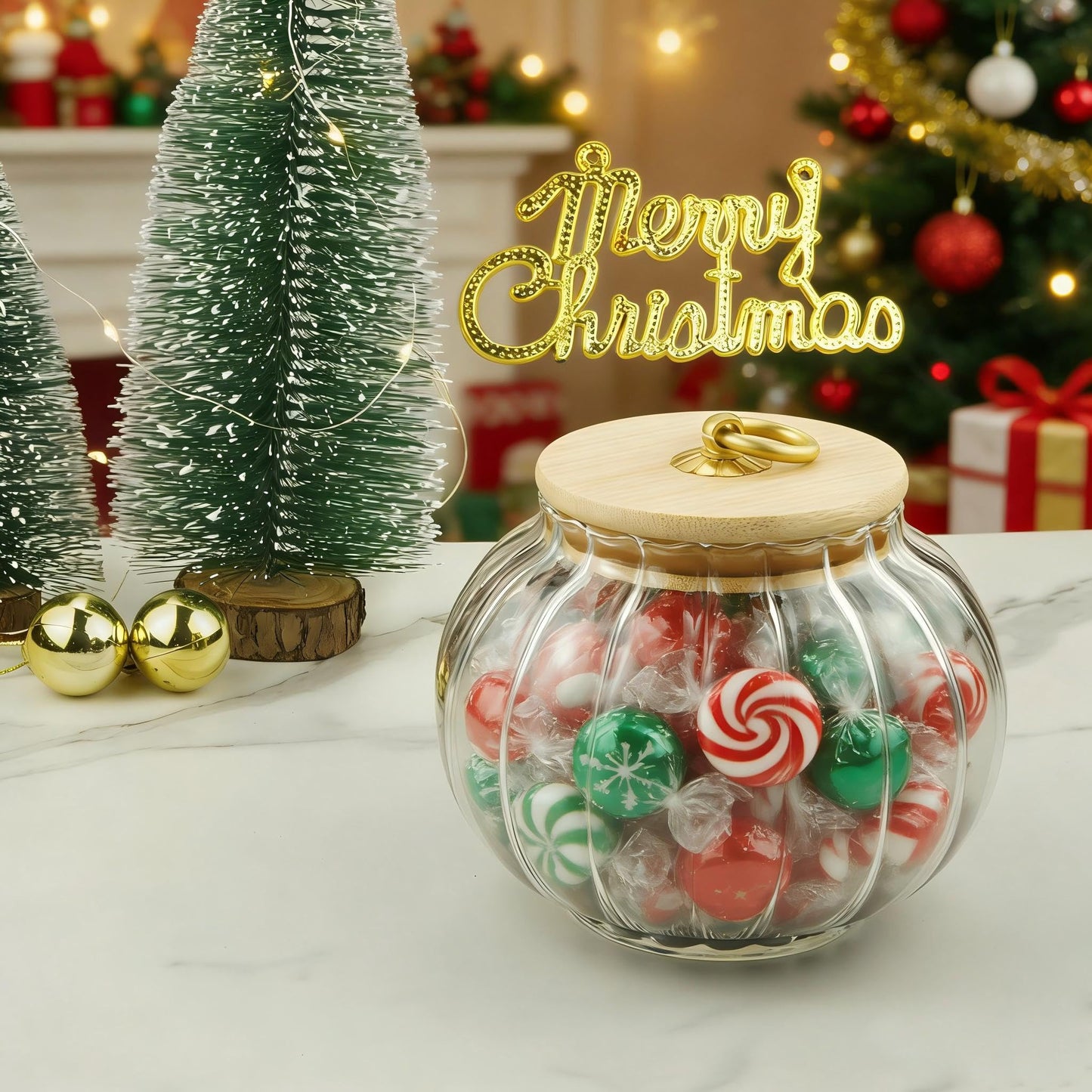 LUATSDAR Clear Glass Jar Coffee Canister, Cookie Candy Jar Sugar Container with Airtight Bamboo Lid, 23 FL OZ Kitchen Food Storage Container for Pantry, Flour, Pasta, Cereal, Beans, Spice, Round