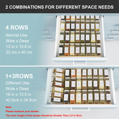 KitHero Spice Drawer Organizer with 28 Spice Jars and 216 Labels,Non-slip Rubber, Bamboo 4 Tier Spice Racks Tray Seasoning Containers for Kitchen Drawers,Cabinets,Countertops,13" Wide * 15.8" Deep