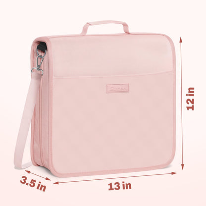 SUNEE Zipper Binder 3 Ring, 3 Inch O-Ring with Handle and Shoulder Strap, 600-Sheet Capacity, Multi-Pockets for Middle School Organizer Binder with Zipper, Pink Lotus