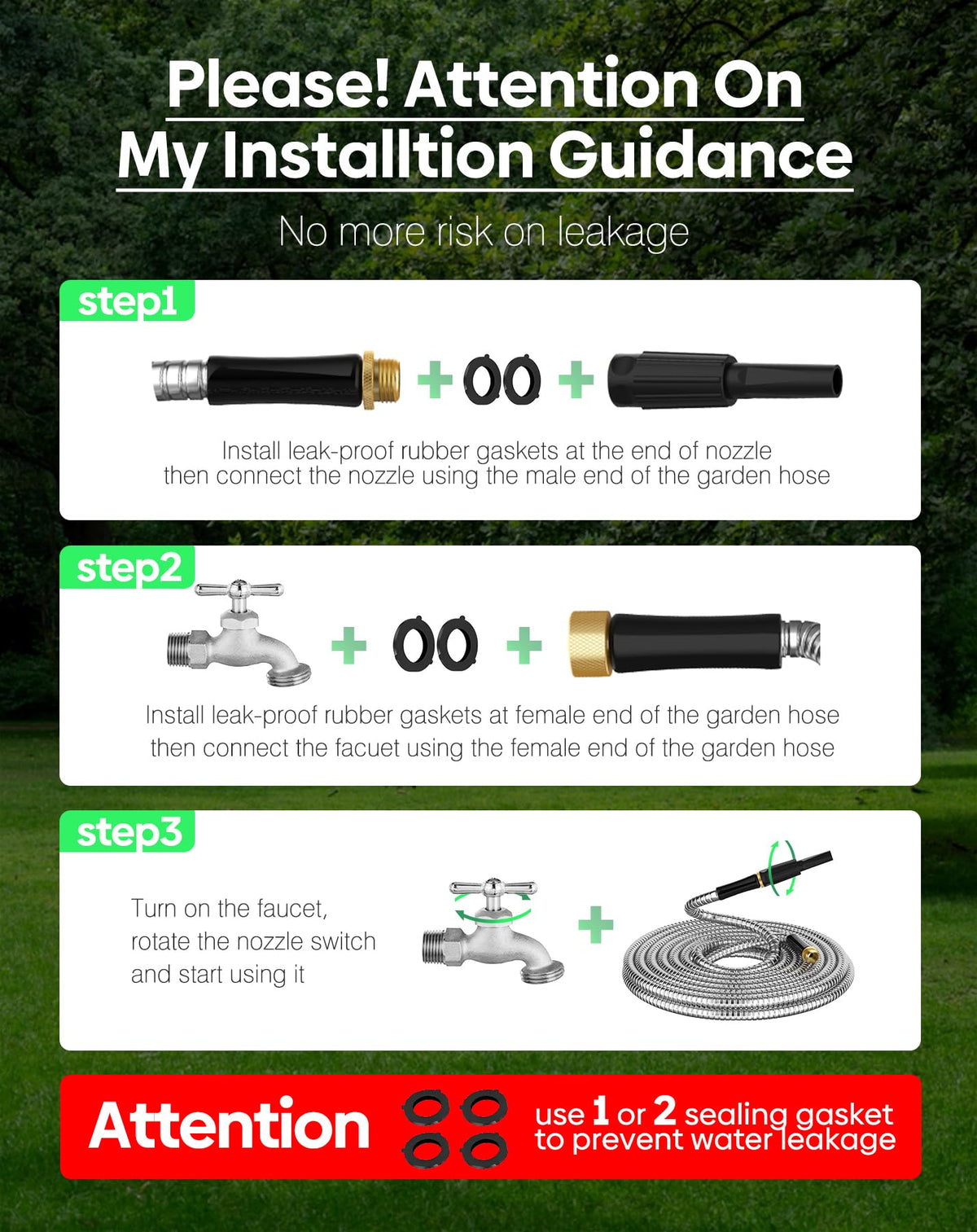 Metal Garden Hose 20 ft Connector, Stainless Steel Long Hose Extension Adapter for Hose Reel, Small, Flexible, Lightweight & Heavy Duty Water Pipe, No Kinking Short Outdoor Water Hose for Yard 20 Feet