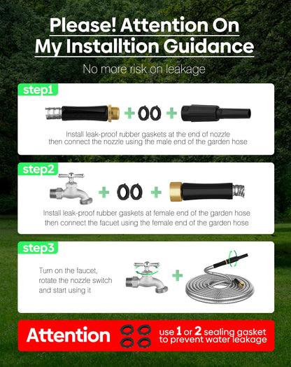 Metal Garden Hose 20 ft Connector, Stainless Steel Long Hose Extension Adapter for Hose Reel, Small, Flexible, Lightweight & Heavy Duty Water Pipe, No Kinking Short Outdoor Water Hose for Yard 20 Feet