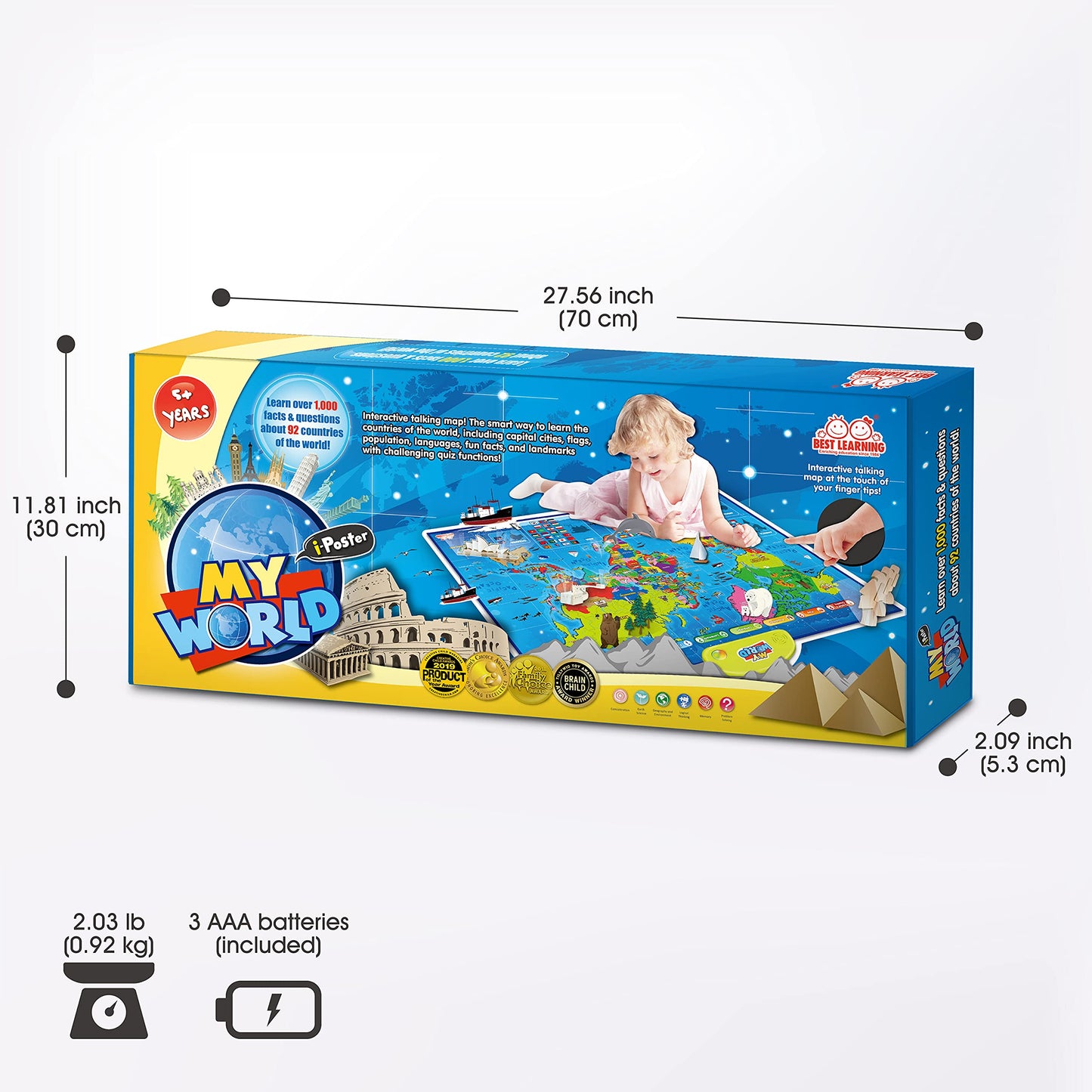 BEST LEARNING i-Poster My World – Interactive Talking World Map for Kids Ages 5-12 to Learn Countries, Flags, and Fun Facts About Our Planet