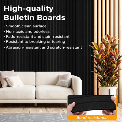 Large Felt Bulletin Board，47.2" x 35.4" 12 Pack Cork Board Alternative for Walls,Felt Wall Tiles for Office & Home Decor,Pin Board with 30 Pcs Pushpins and 72 Adhesive Tabs-Black
