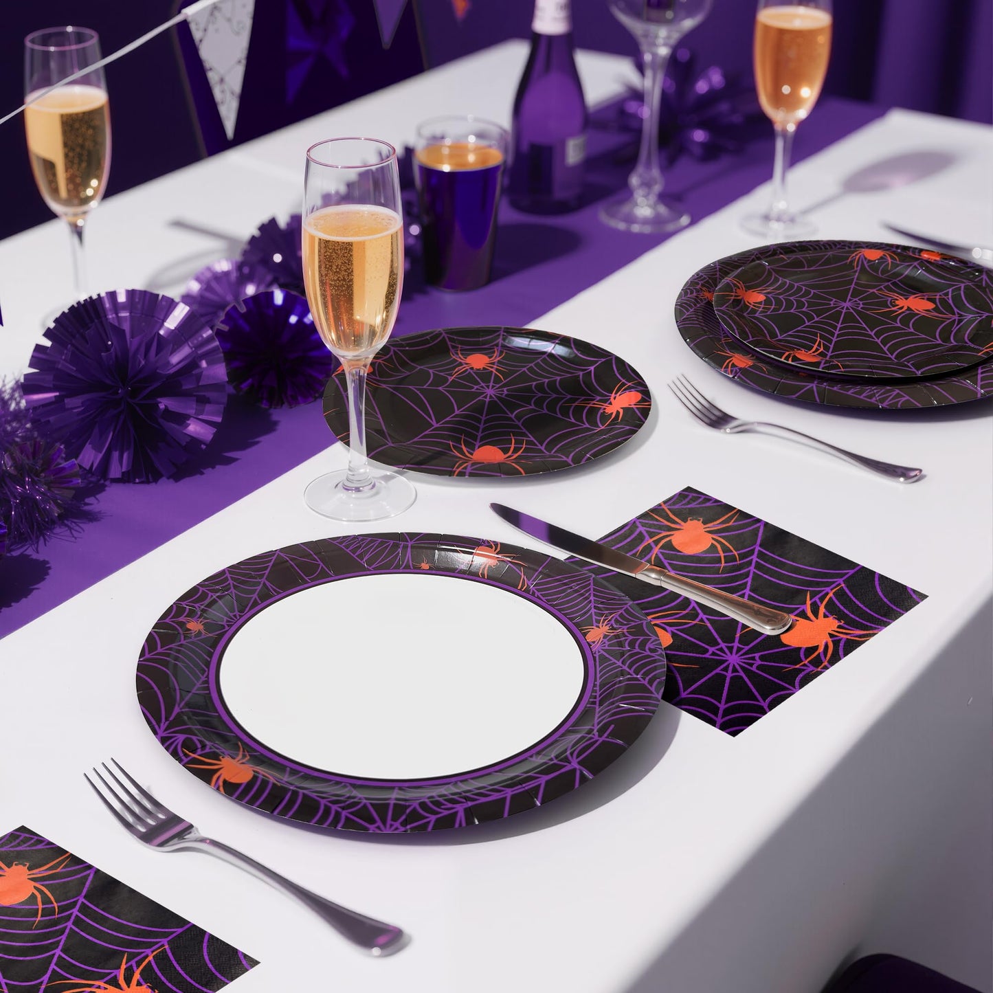 Watch Me Fly 75pcs Spider Party Supplies - Disposable Spider Web Paper Plates & Napkins (25pcs 9" & 7" Plates, 25pcs Napkins) for Birthdays, Halloween, Birthday, and Parties Decoration