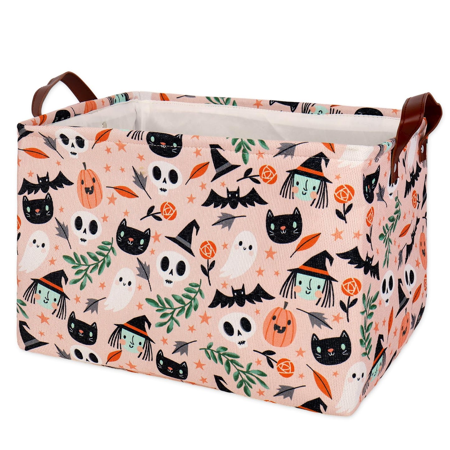 JarThenaAMCS 2Pcs Halloween Storage Basket with Handles Spooky Pumpkin Ghost Black Cat Cube Storage Bin Foldable Fabric Container Organizer Box for Home Office Dorm Closet Shelf Toy