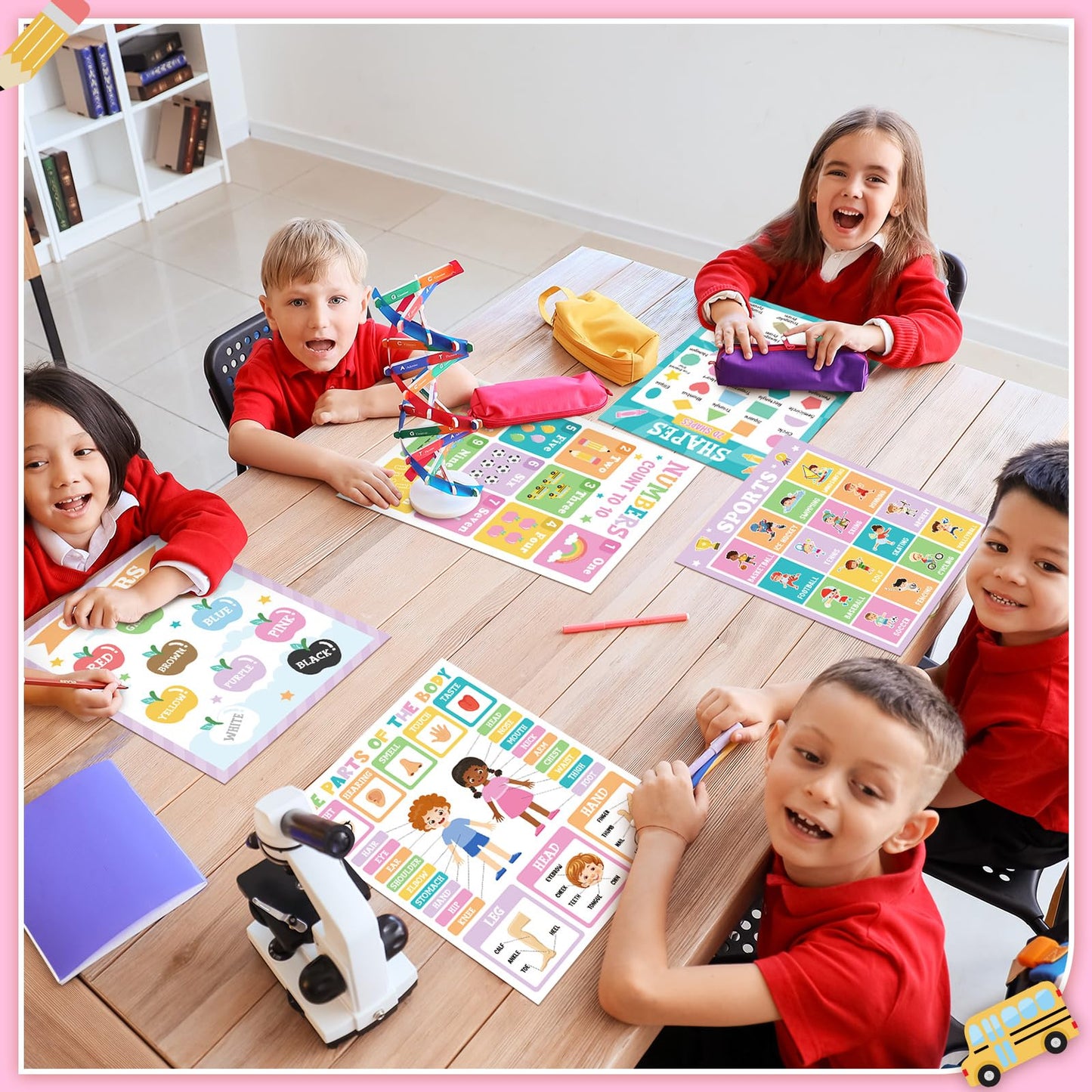 Ireer 28 Pcs Smart Pastel Educational Posters English Learning Poster for Kids Educational Learning Chart for Classroom Decoration Alphabet Kindergarten Preschool Back to School Supplies