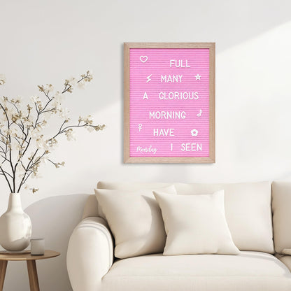 Felt Letter Board with 402 Letters, Numbers & Symbols - 12 x 16 inch Large Changeable Message Board with Wooden Frame Wall Mount Hook, 2 Canvas Bags, Wood Stand (Pink)