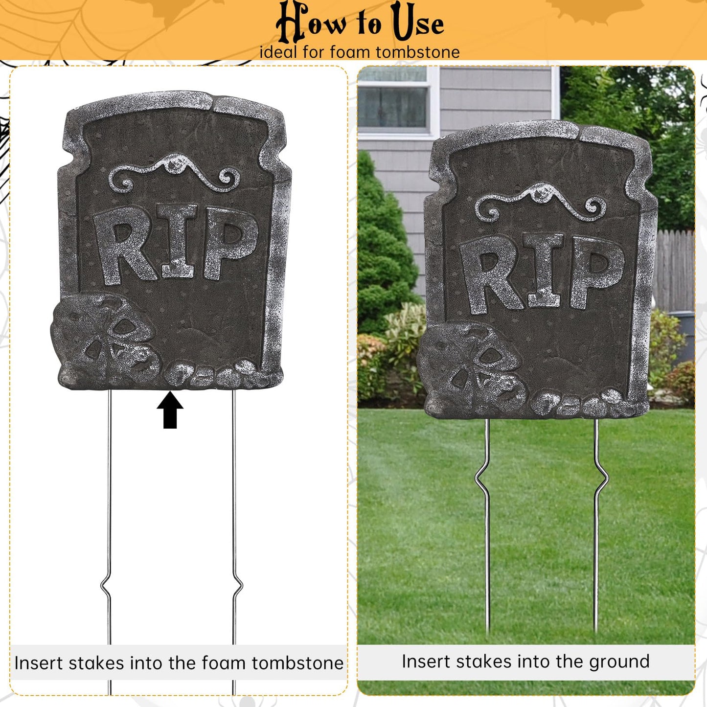 30PCS Halloween Metal Stakes,Heavy Duty 15.75''Tombstone Stakes,Foam Graveyard Sign Holders,Metal Stakes for Halloween Tombstone Yard Lawn Decorations