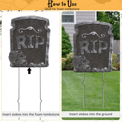 30PCS Halloween Metal Stakes,Heavy Duty 15.75''Tombstone Stakes,Foam Graveyard Sign Holders,Metal Stakes for Halloween Tombstone Yard Lawn Decorations